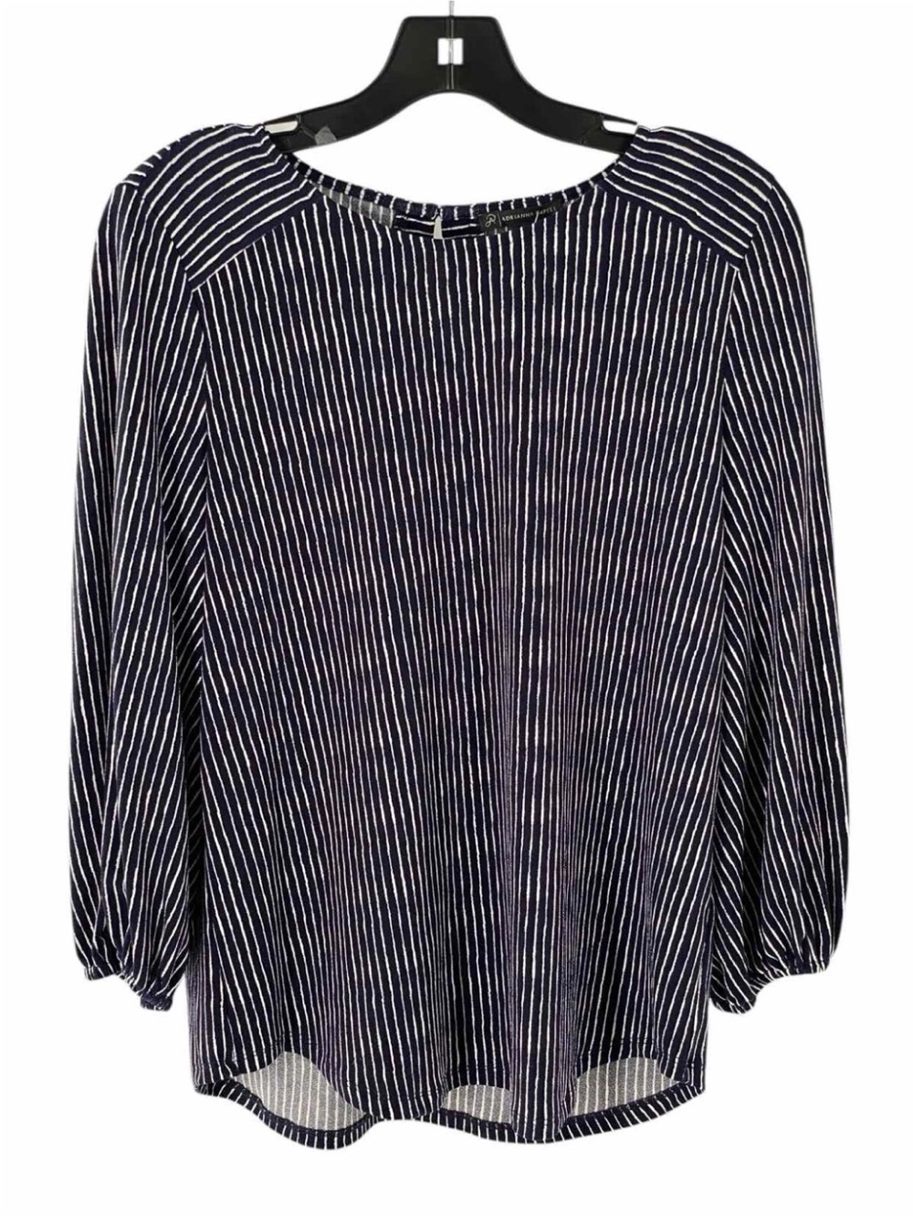 Adrianna Papell Navy & White Vertical Stripe Balloon Sleeve Top